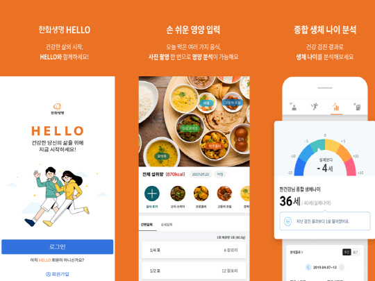 한화생명이 출시한 '개인건강정보(Personal Health Record)' 기반의 건강관리 서비스 앱'헬로(HELLO)'화면. 한화생명 제공